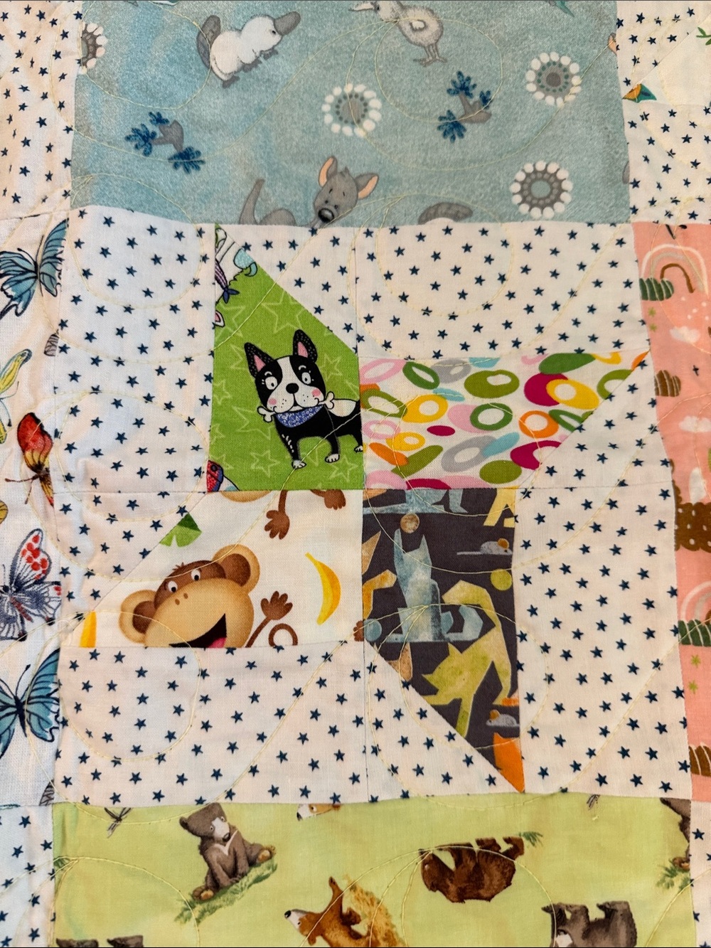 Handmade Patchwork Children’s Quilt in Pastel Multi Colors - Picture 4 of 9